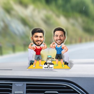 Personalized Gym Lover Bobblehead Caricature Solar Powered with Shaking Head Feature, Fitness Theme Desk Decor | Gift for Gym Lover Brother & Friends | Car Dashboard